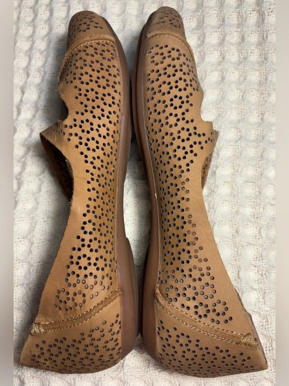 OluKai Nene Perf Mary Jane Flats Brown Perforated Leather w Asymmetrical Strap 8